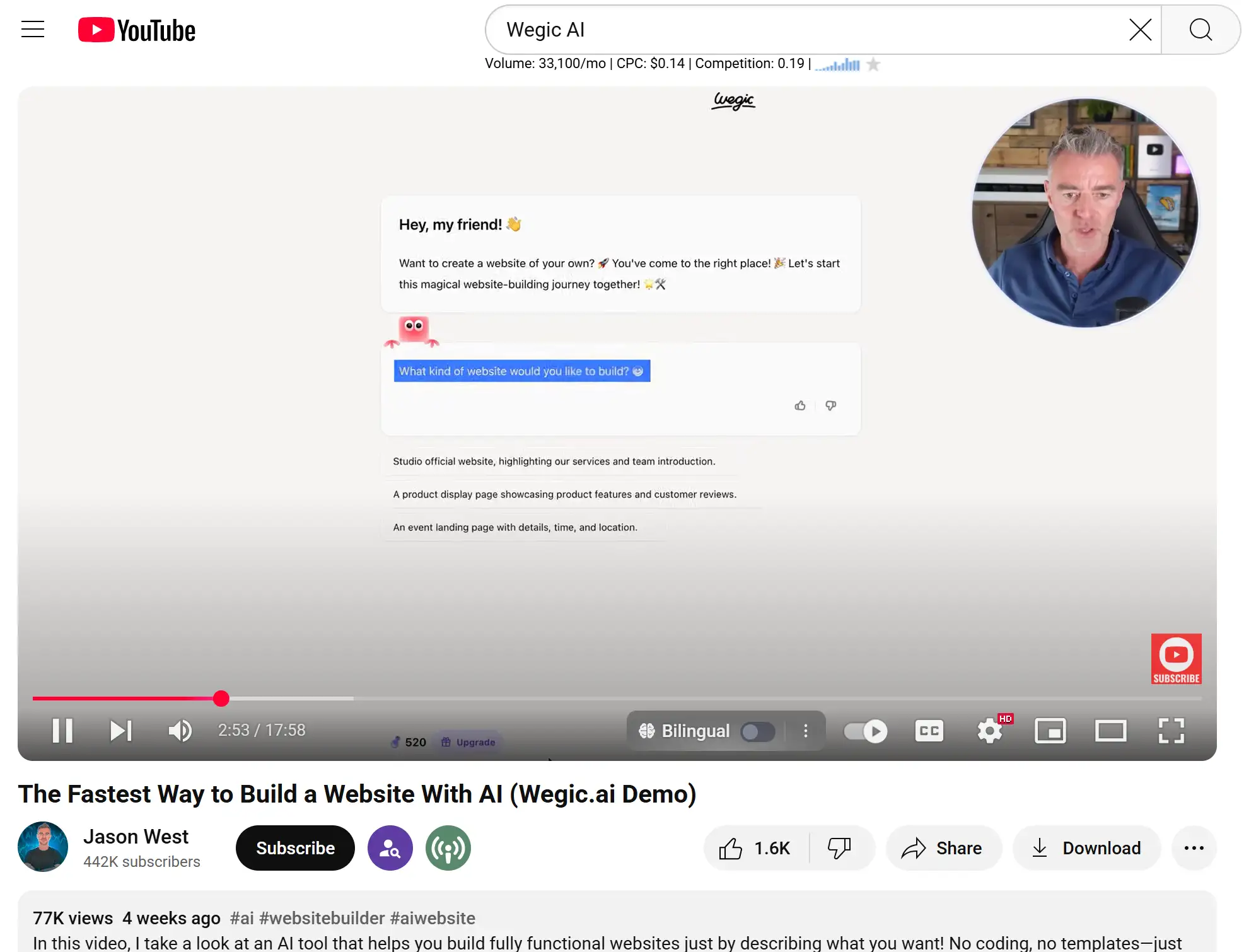 The Fastest Way to Build a Website with Wegic AI video from @Jason West on YouTube