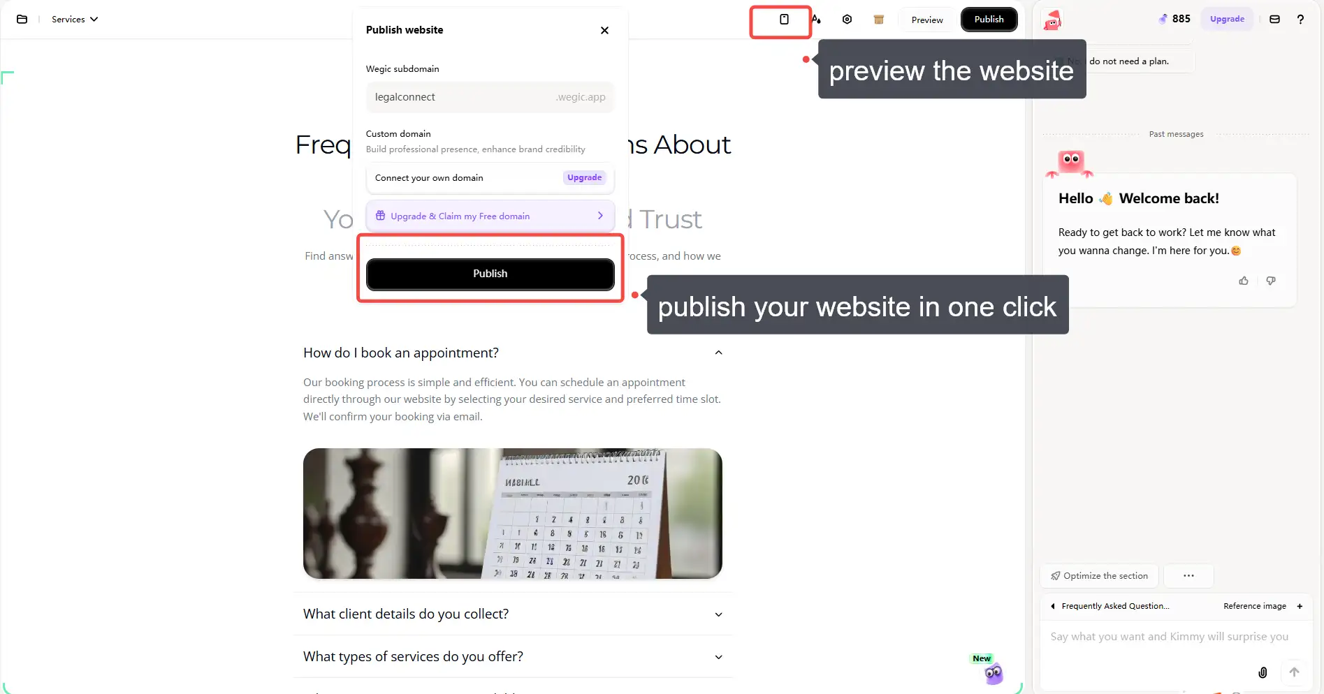 preview and publish the website