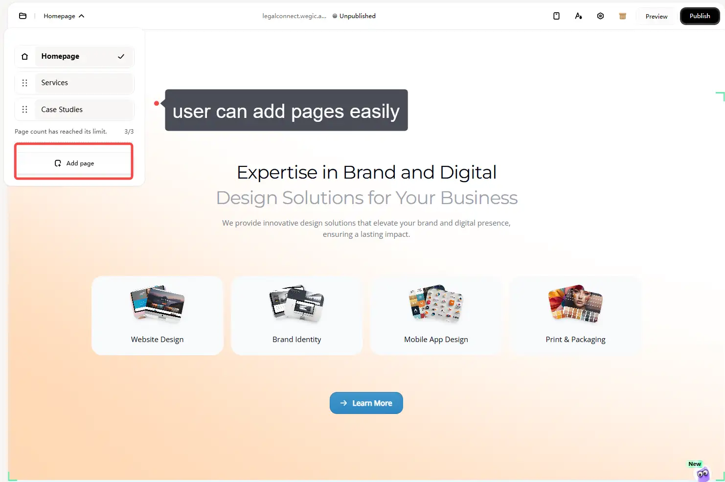 the user can add pages easily