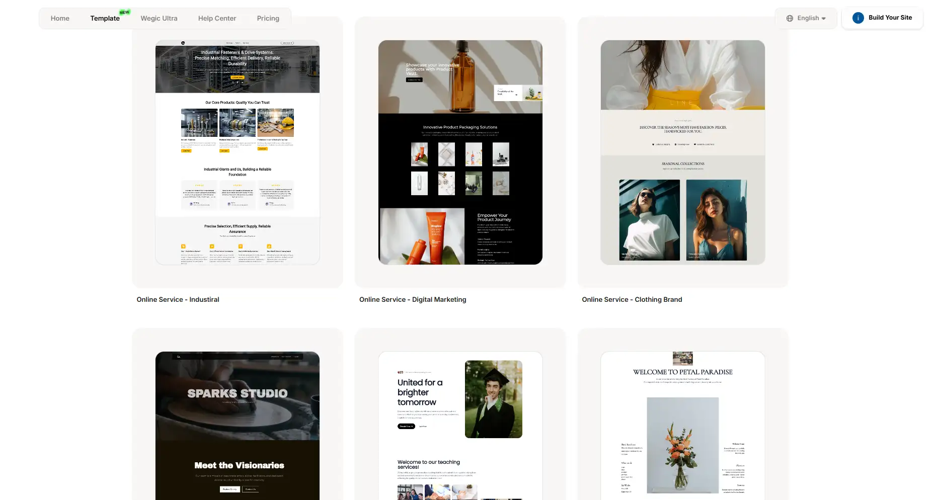 different types of online business  website templates