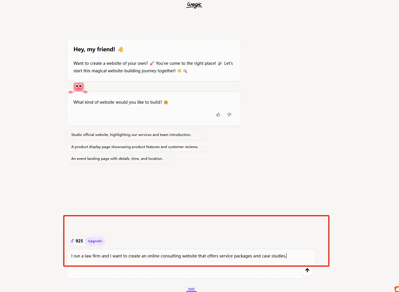 describe website's need for wegic ai
