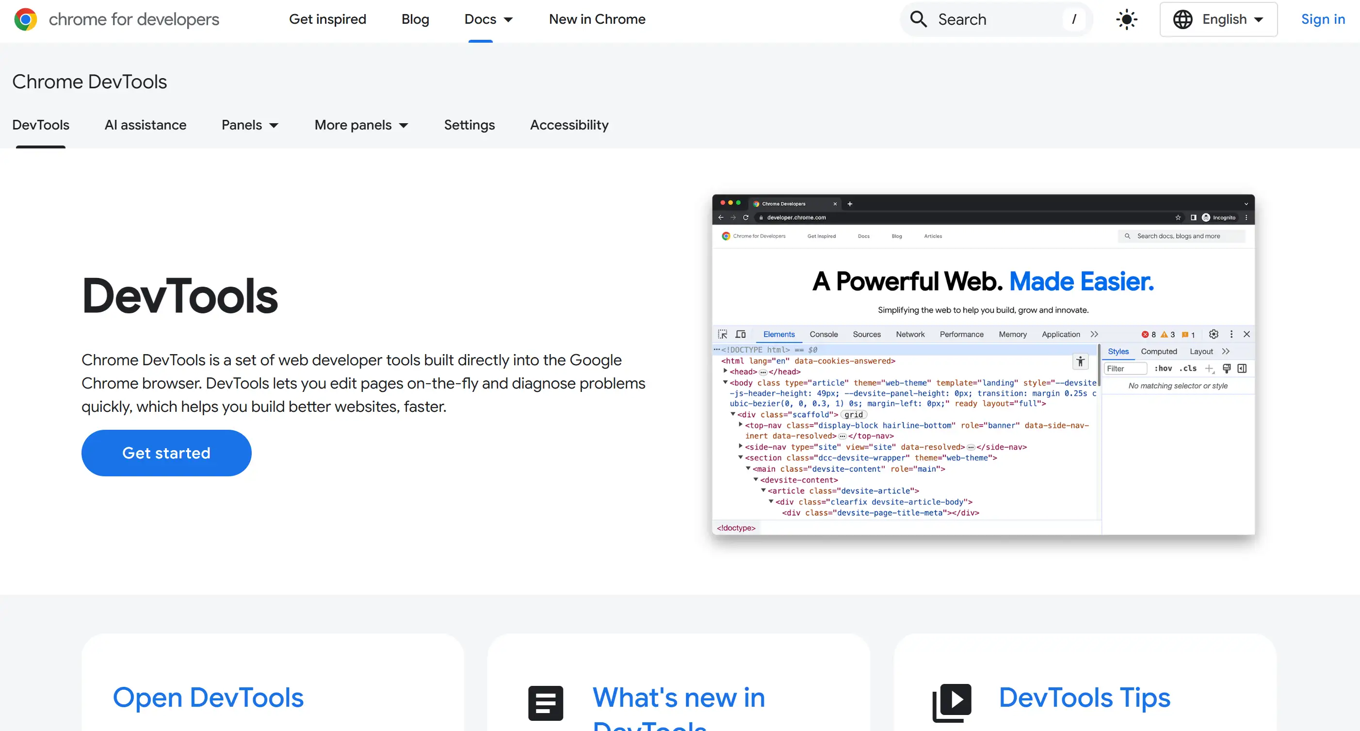 Google Chrome DevTools's homepage