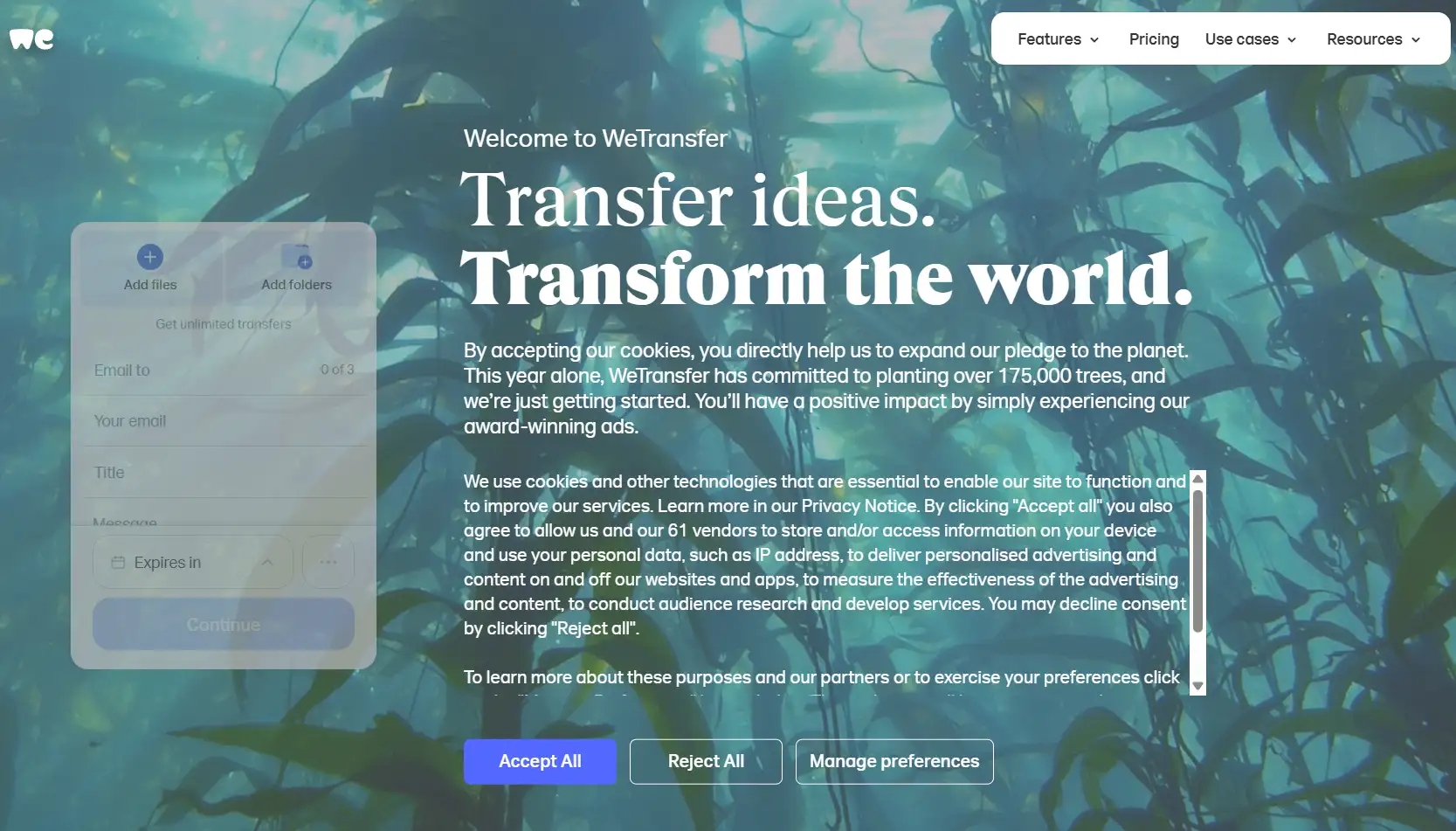 Use WeTransfer to send large files for free
