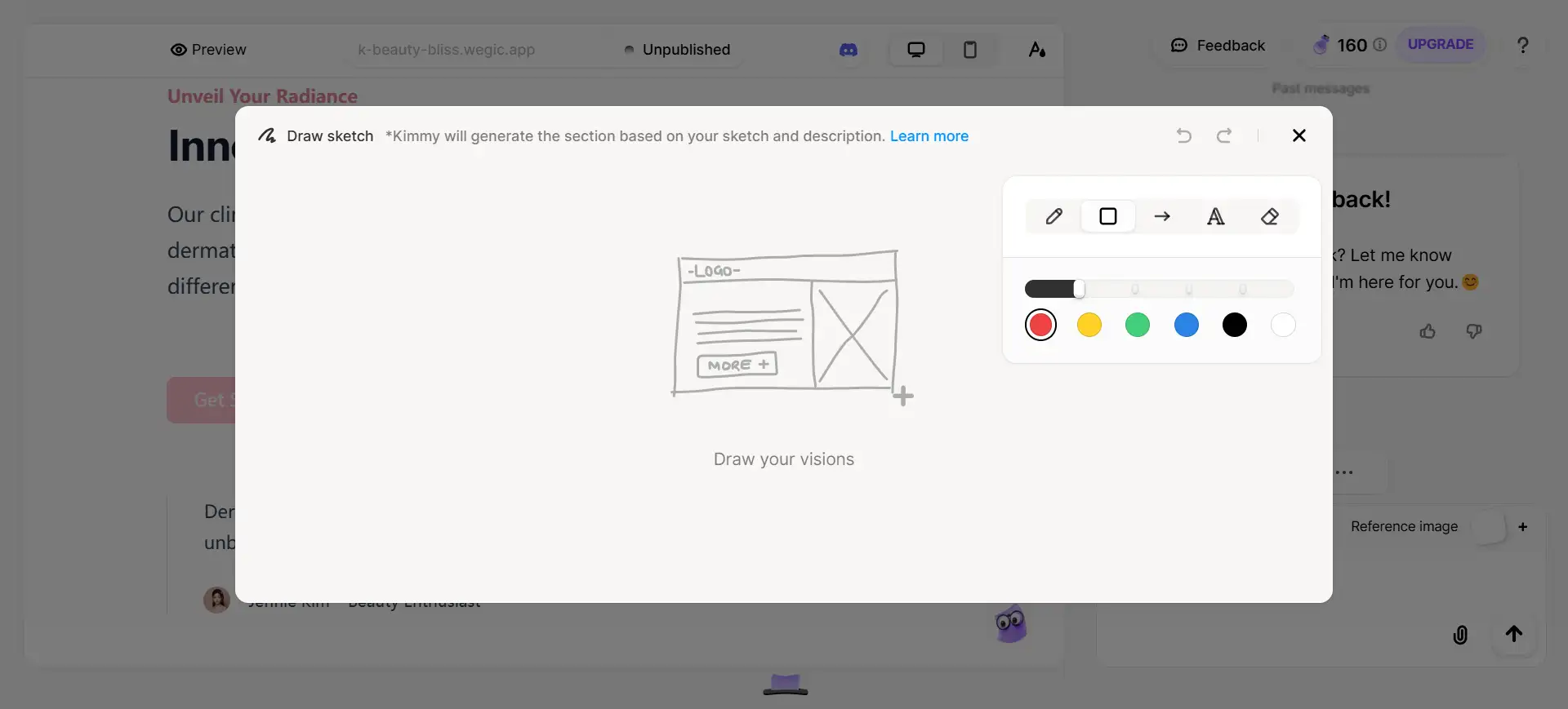 wegic's draw reference sketch for layout adjustment interface