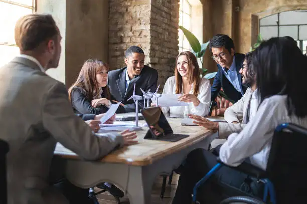 a team of a sustainable company having meeting