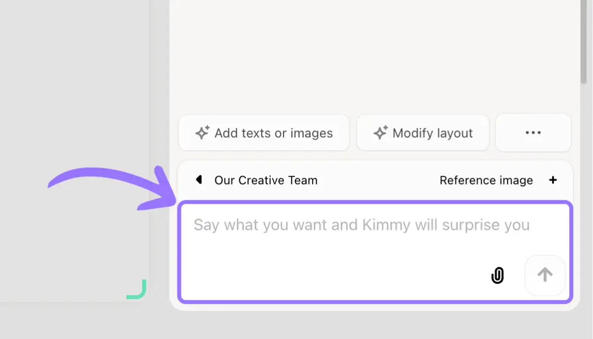 A zoomed-in view of the Wegic chat box with a purple arrow pointing to it