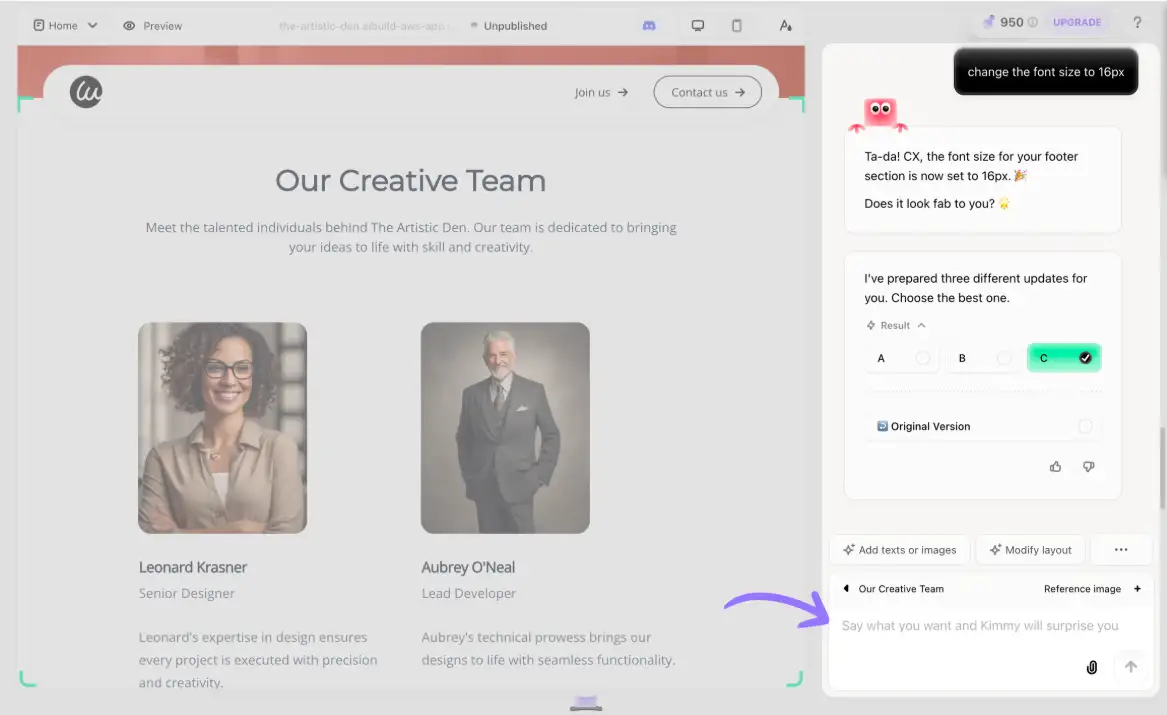 A purple arrow points to the dialogue box in Wegic