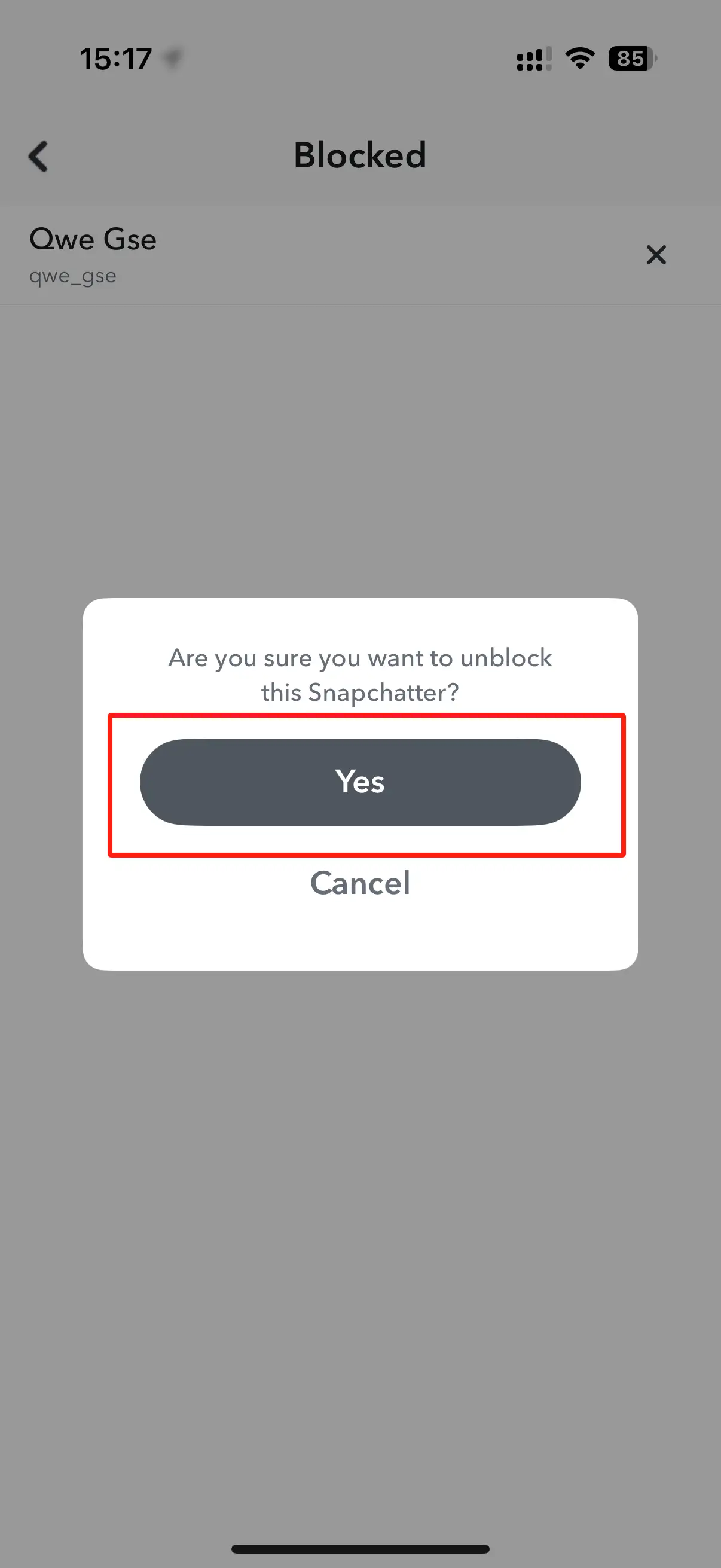just need to click "Yes" to officially lift the block