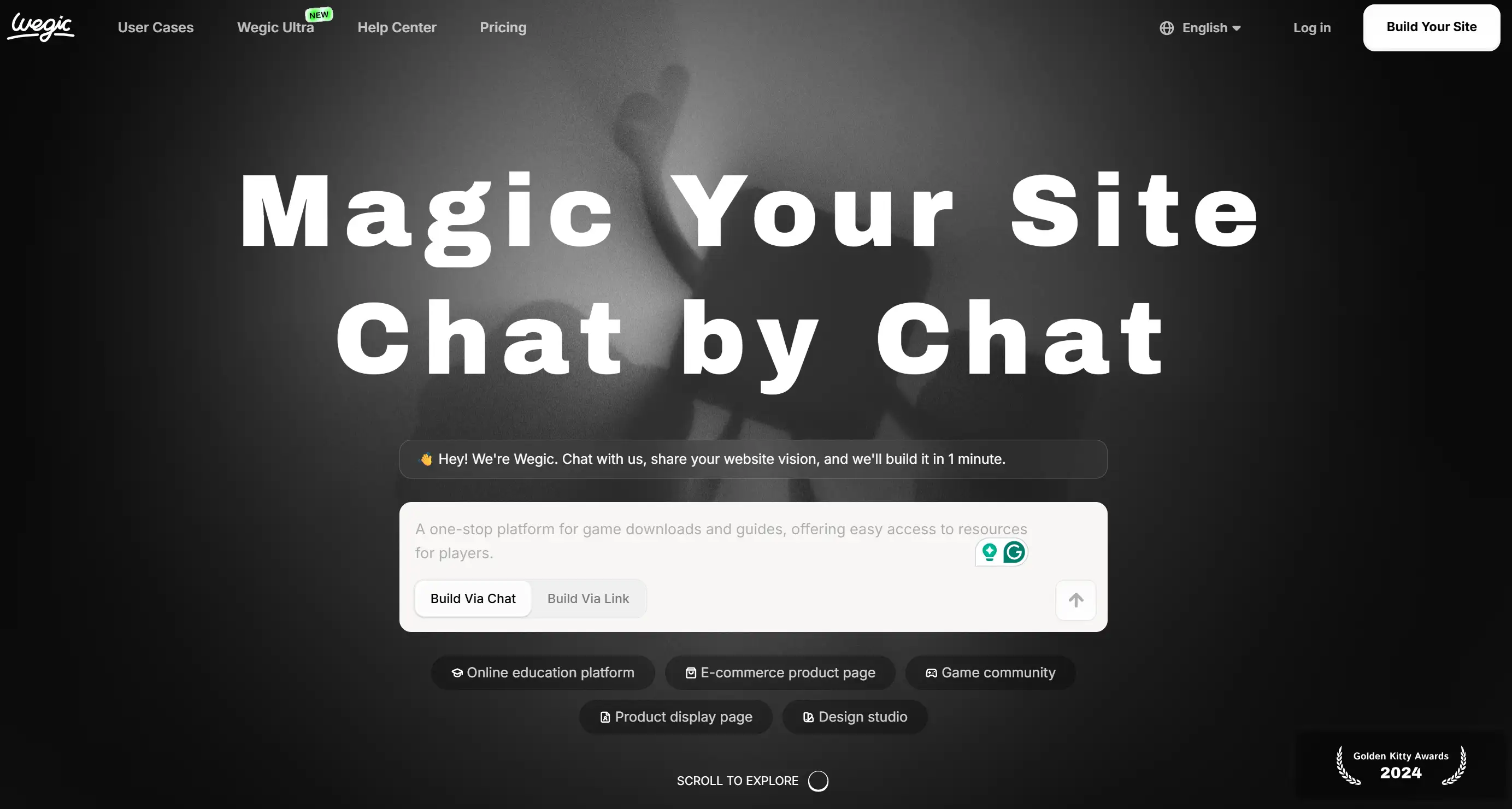Homepage of Wegic: an AI-powered AI website builder