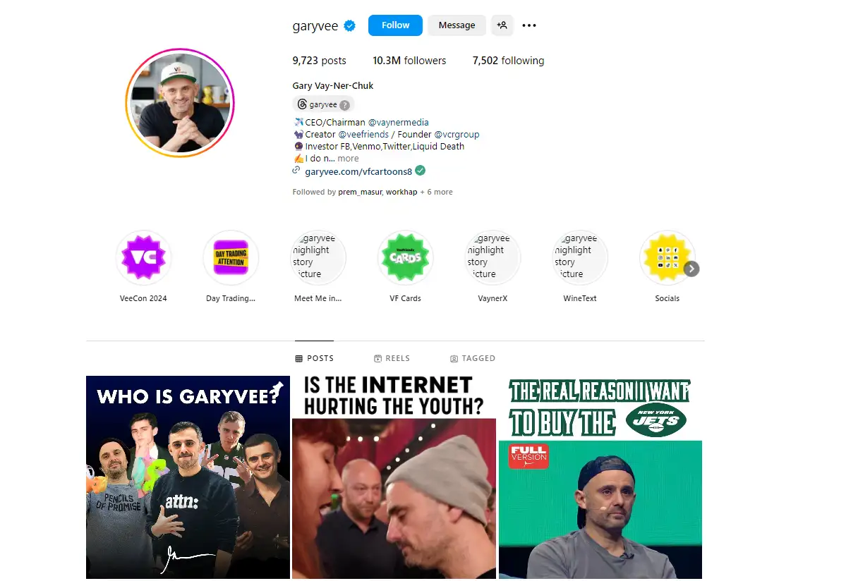 social media profile page with icons posts