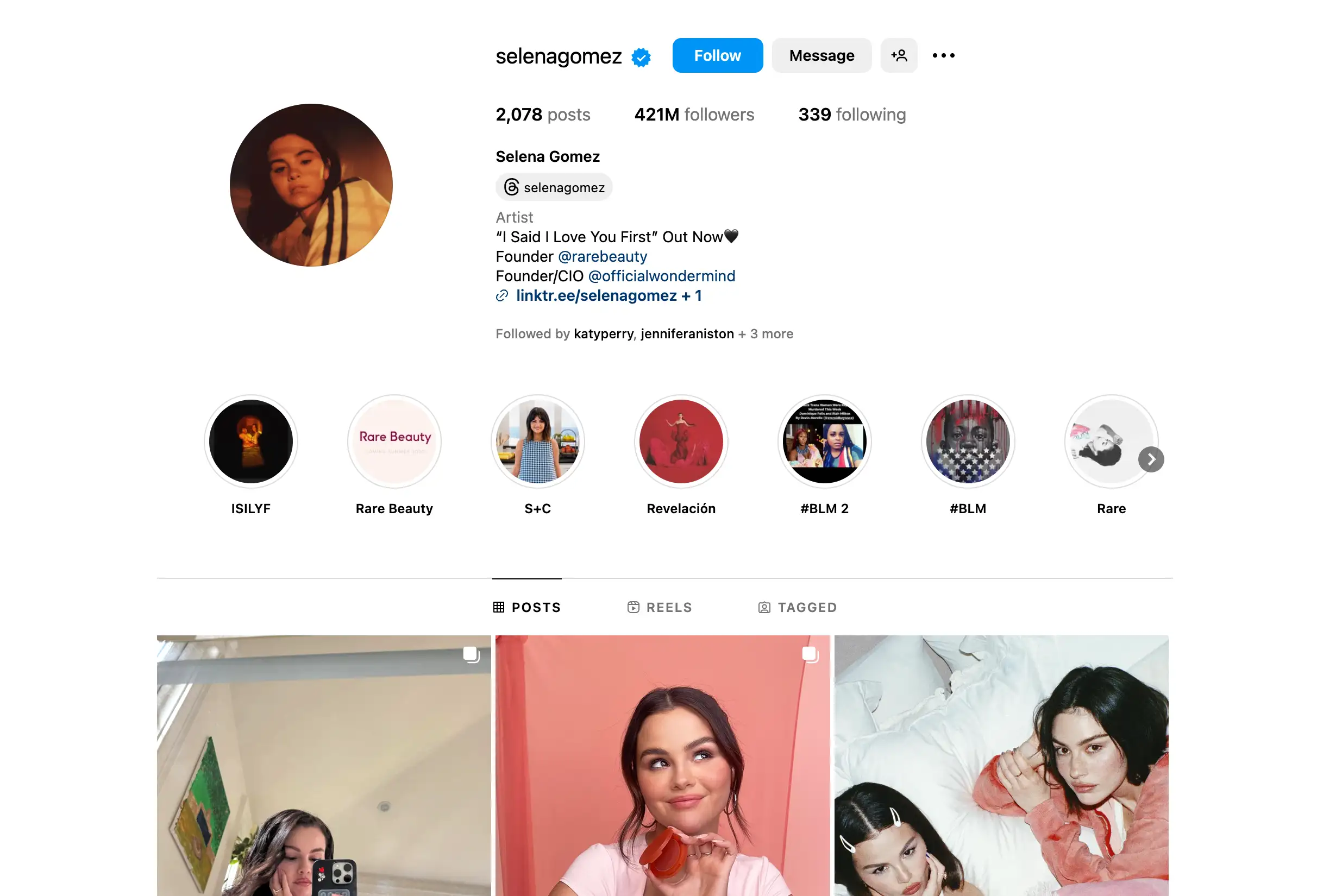 selena gomez instagram page