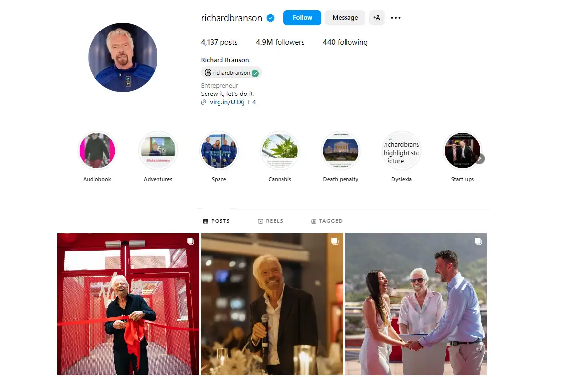 social media profile page with highlighted topics