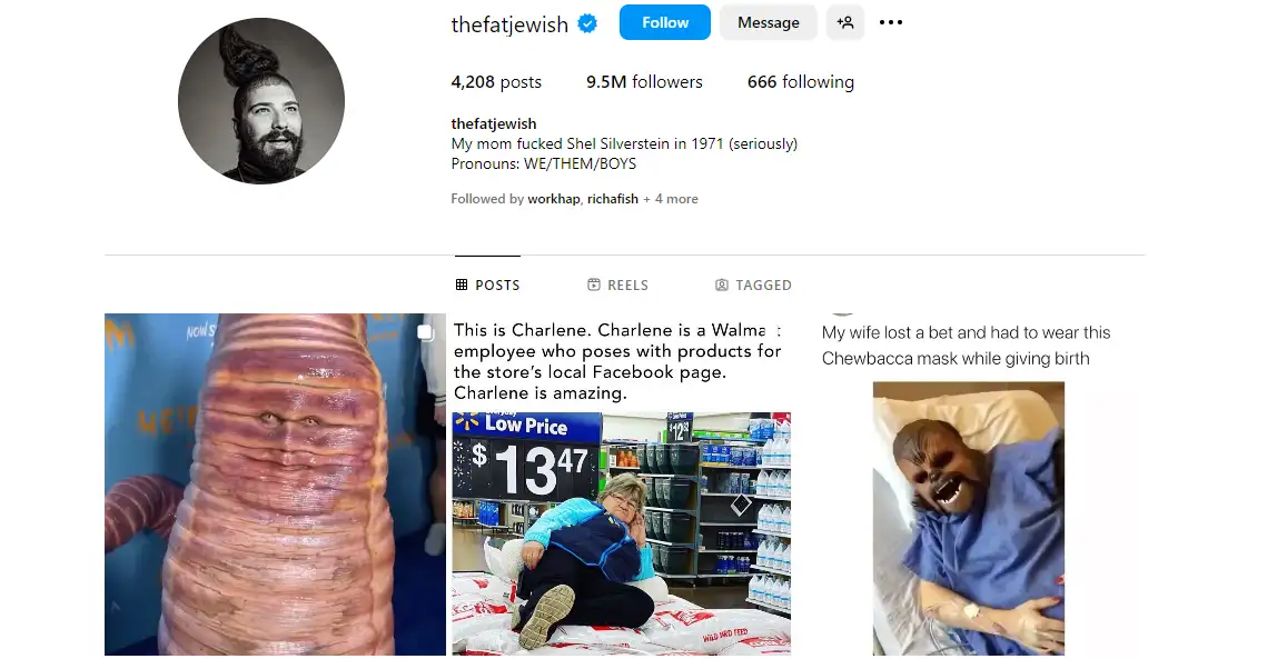 thefatjewish profile with meme posts and videos