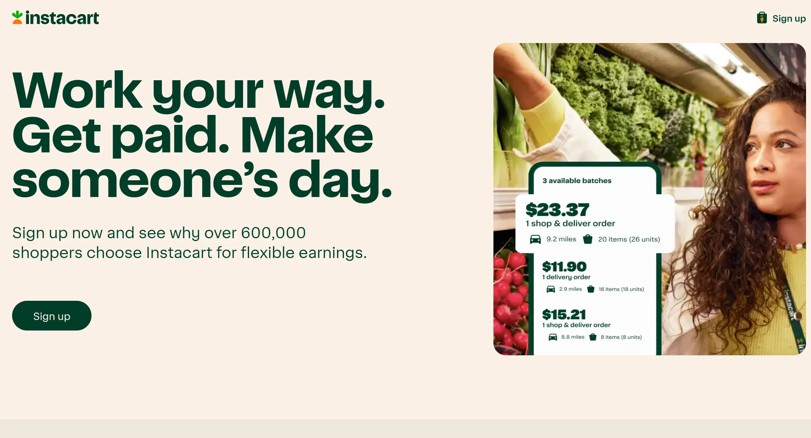 Instacart Shopper landing page