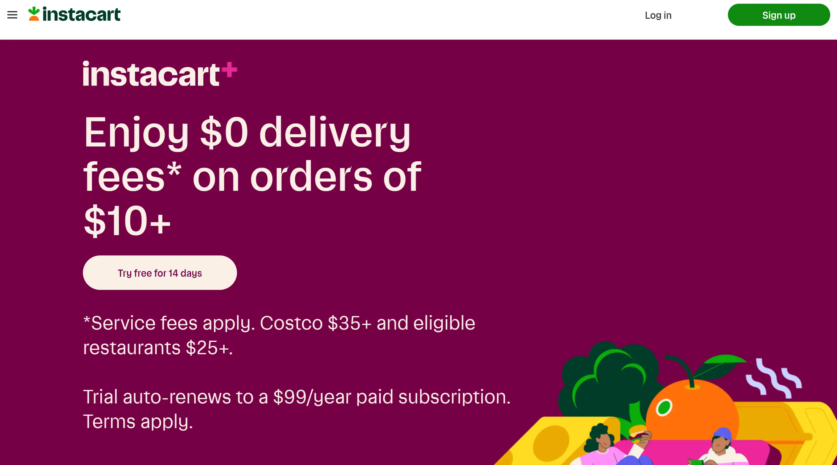 Instacart pro plan landing page