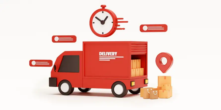 The red delivery car delivers express shipping fast