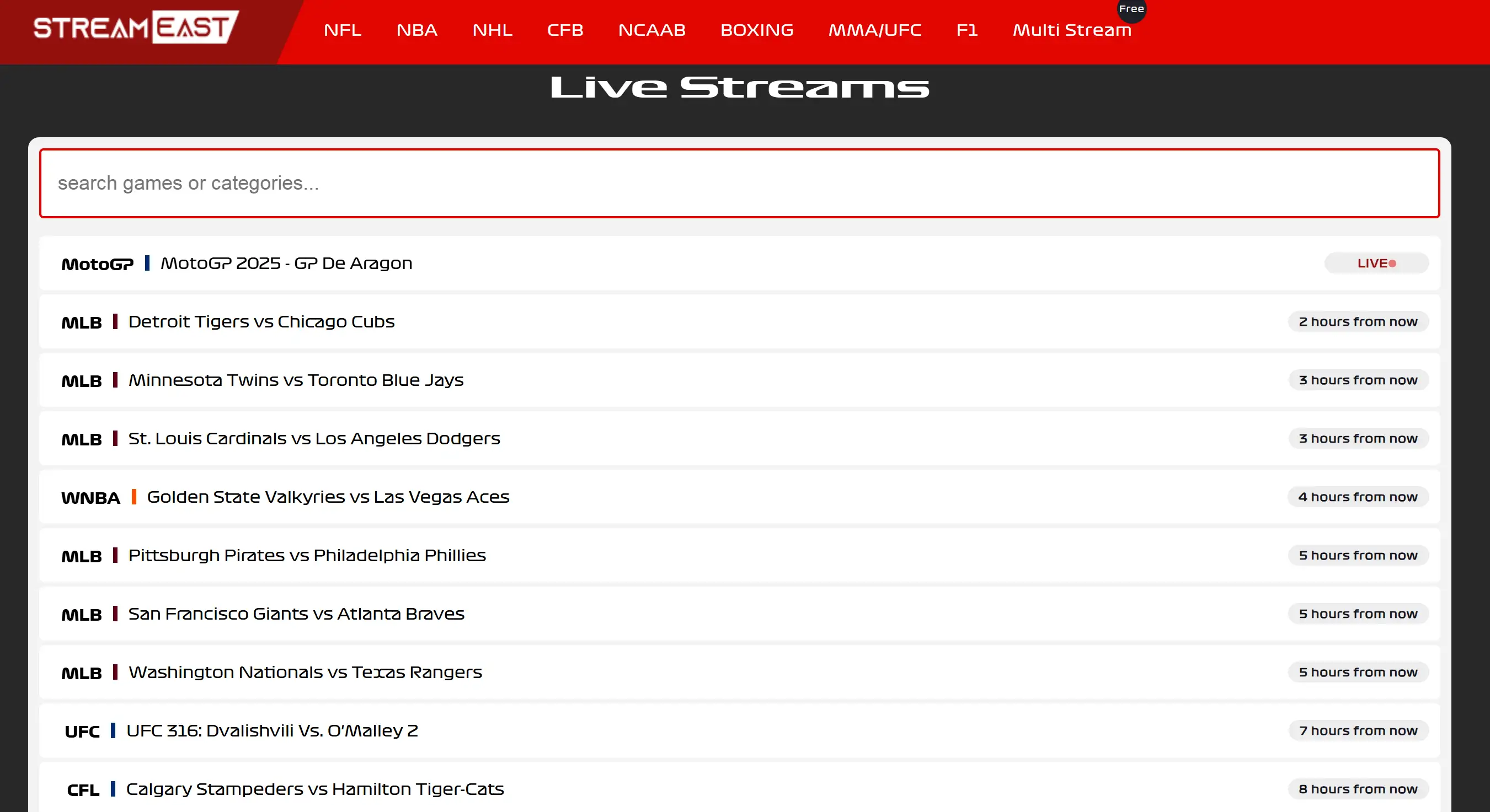 Homepage of StreamEast
