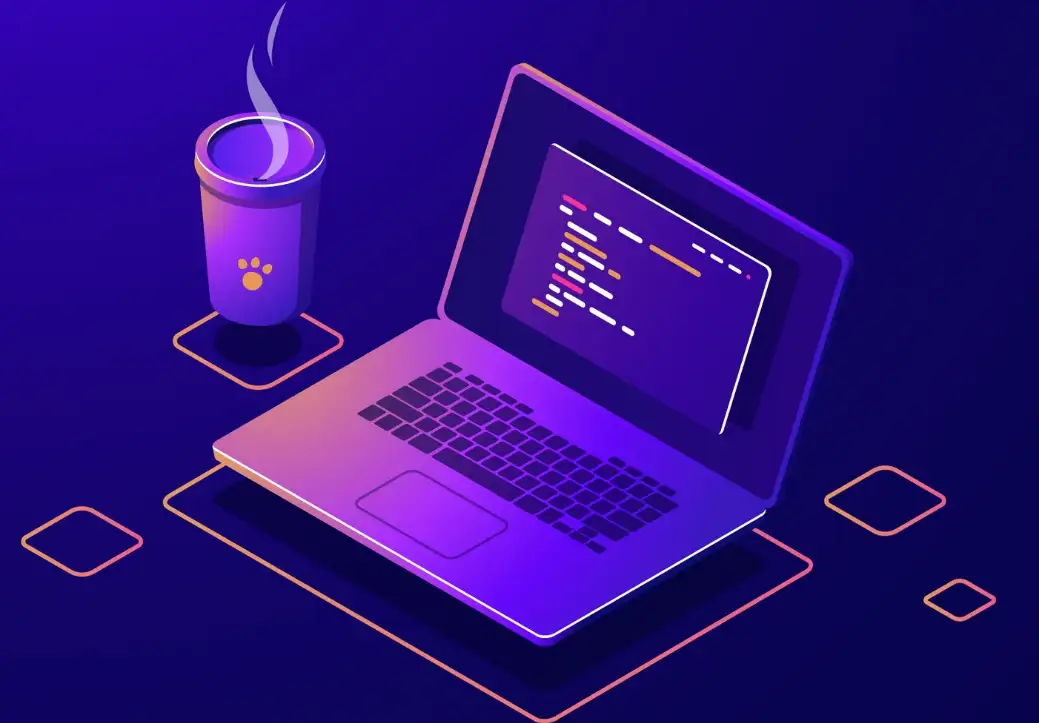 Laptop with program code icon for software development