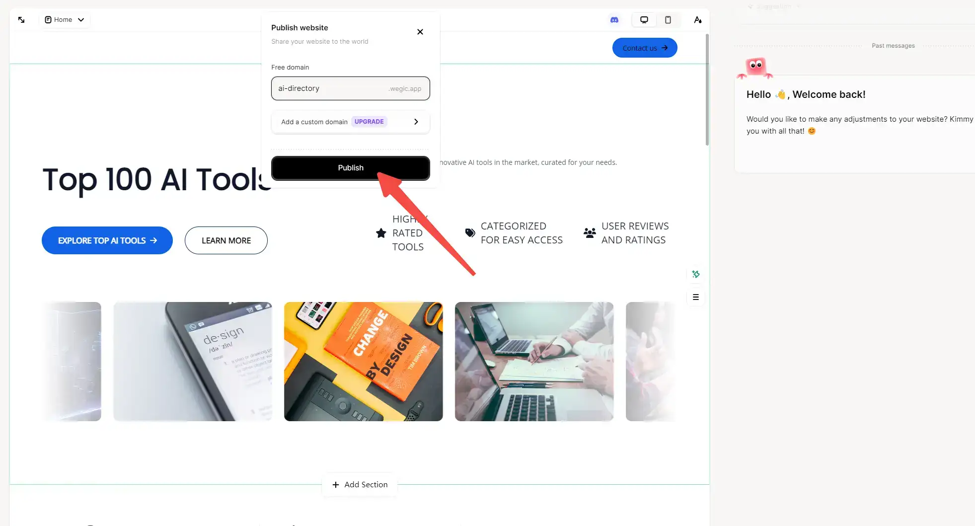 wegic publishing and sharing popout