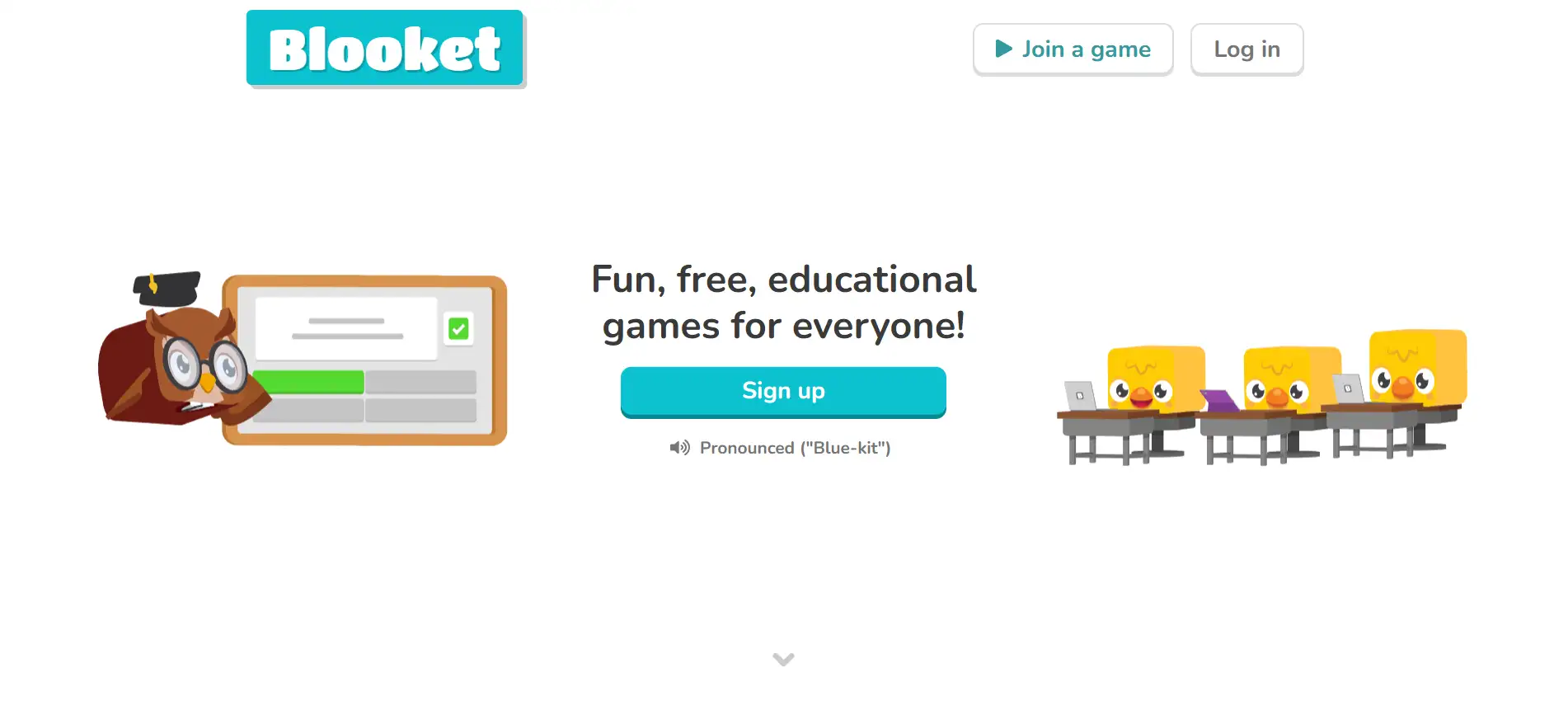Homepage of Blooket