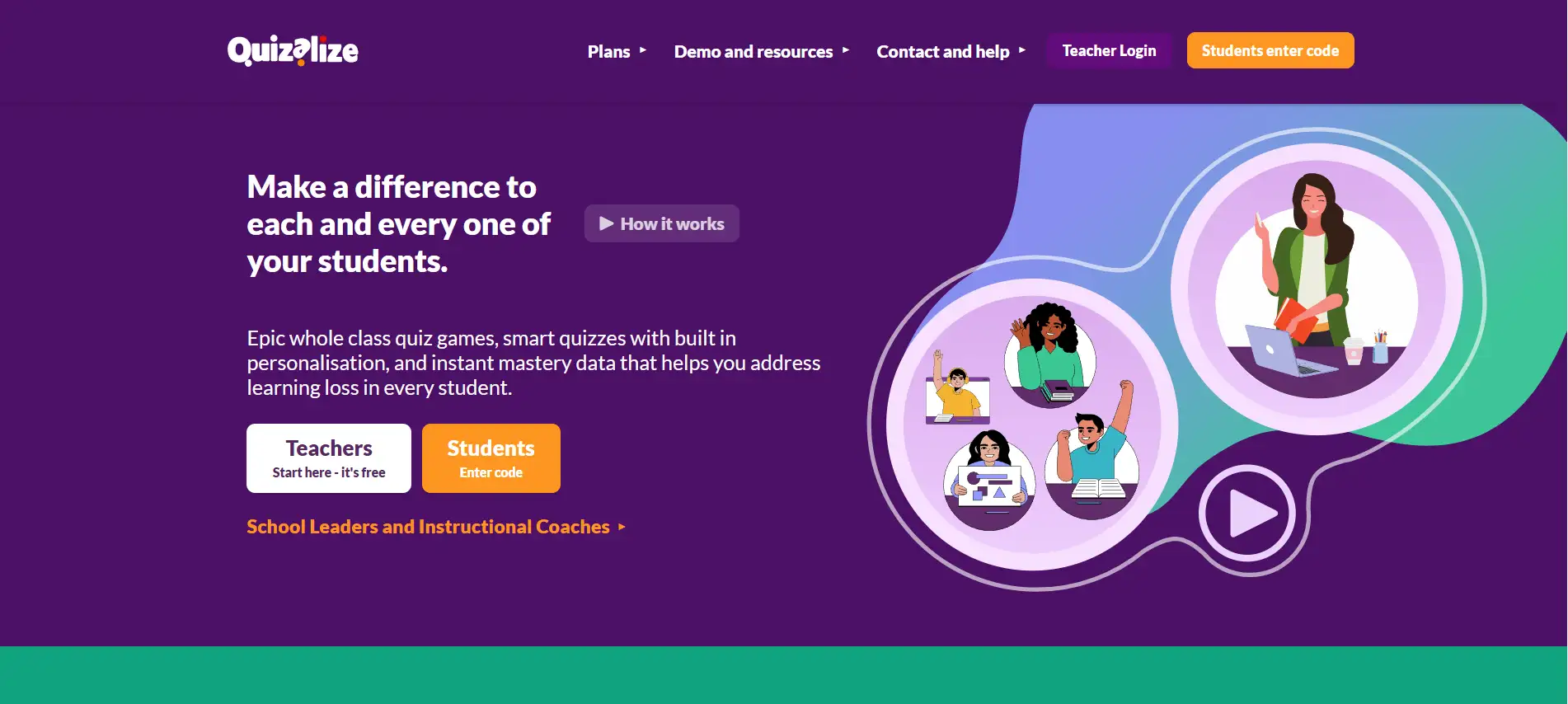Homepage of Quizalize