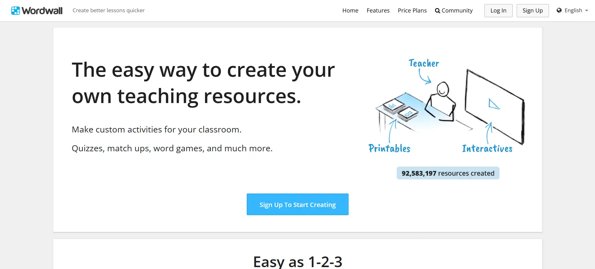 Homepage of Wordwall