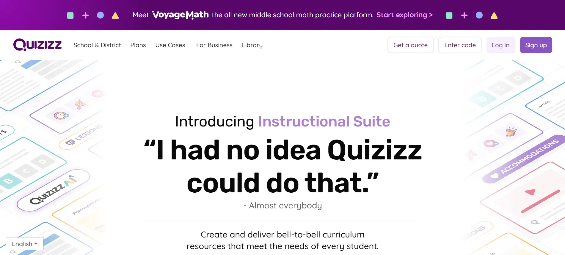 Homepage of Quizizz