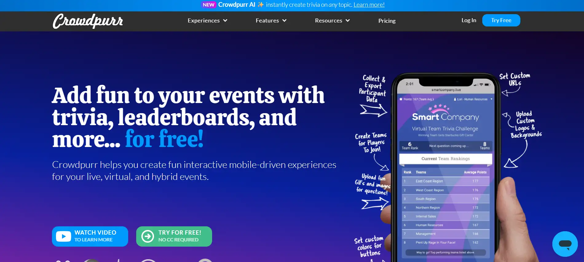 Homepage of Crowdpurr