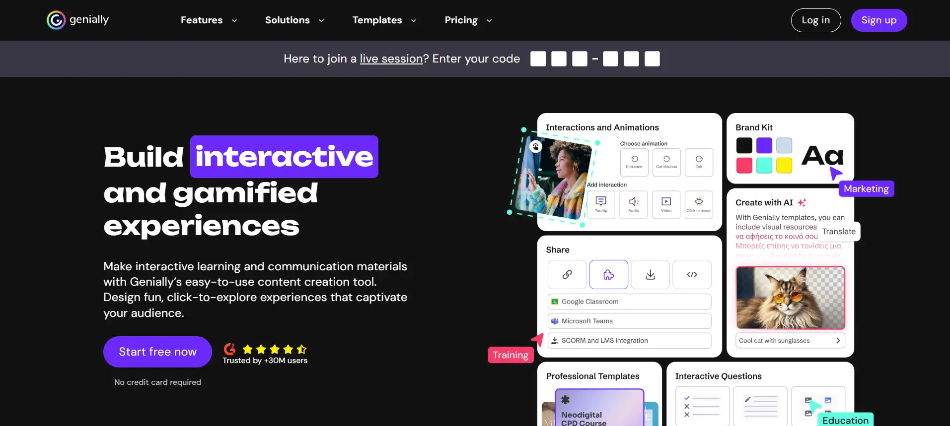 Homepage of Genially