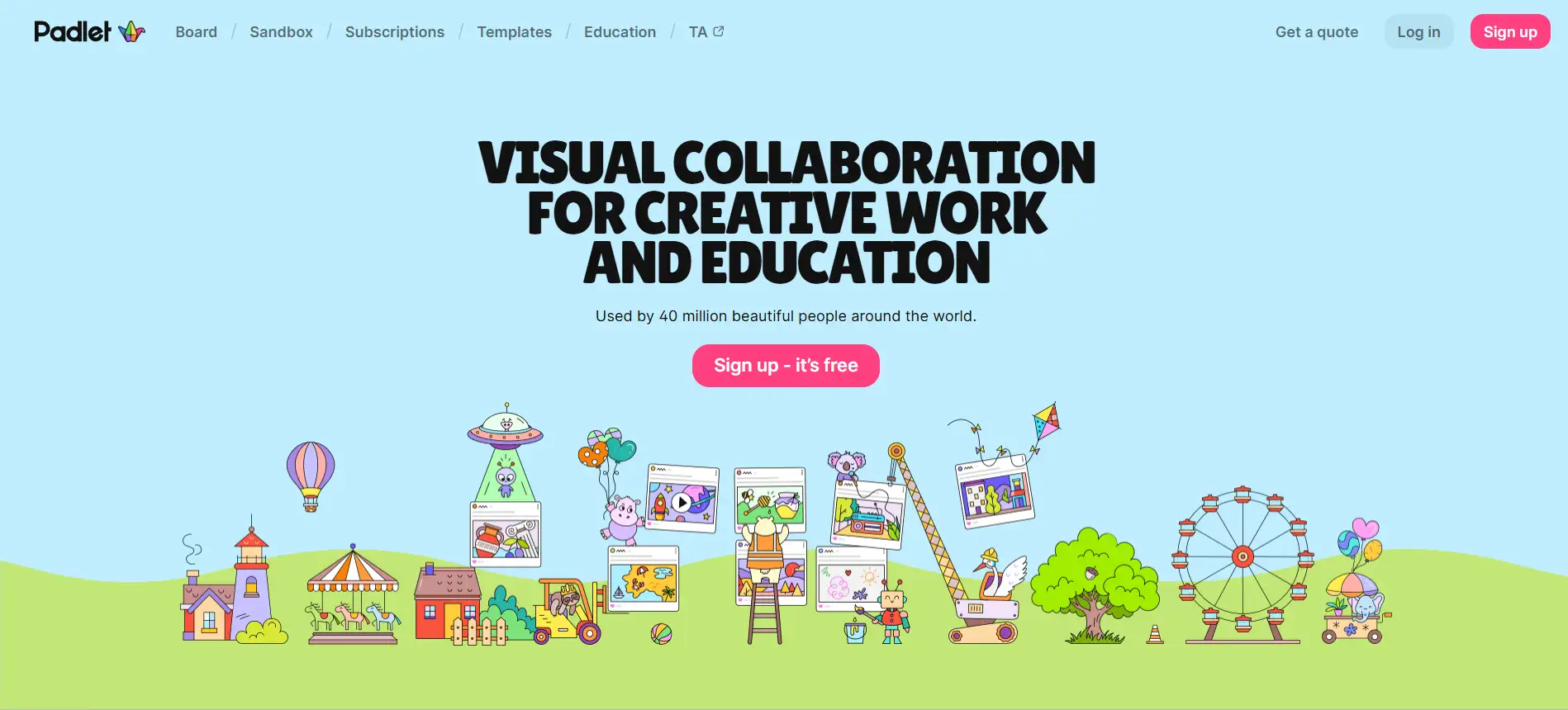 Homepage of Padlet