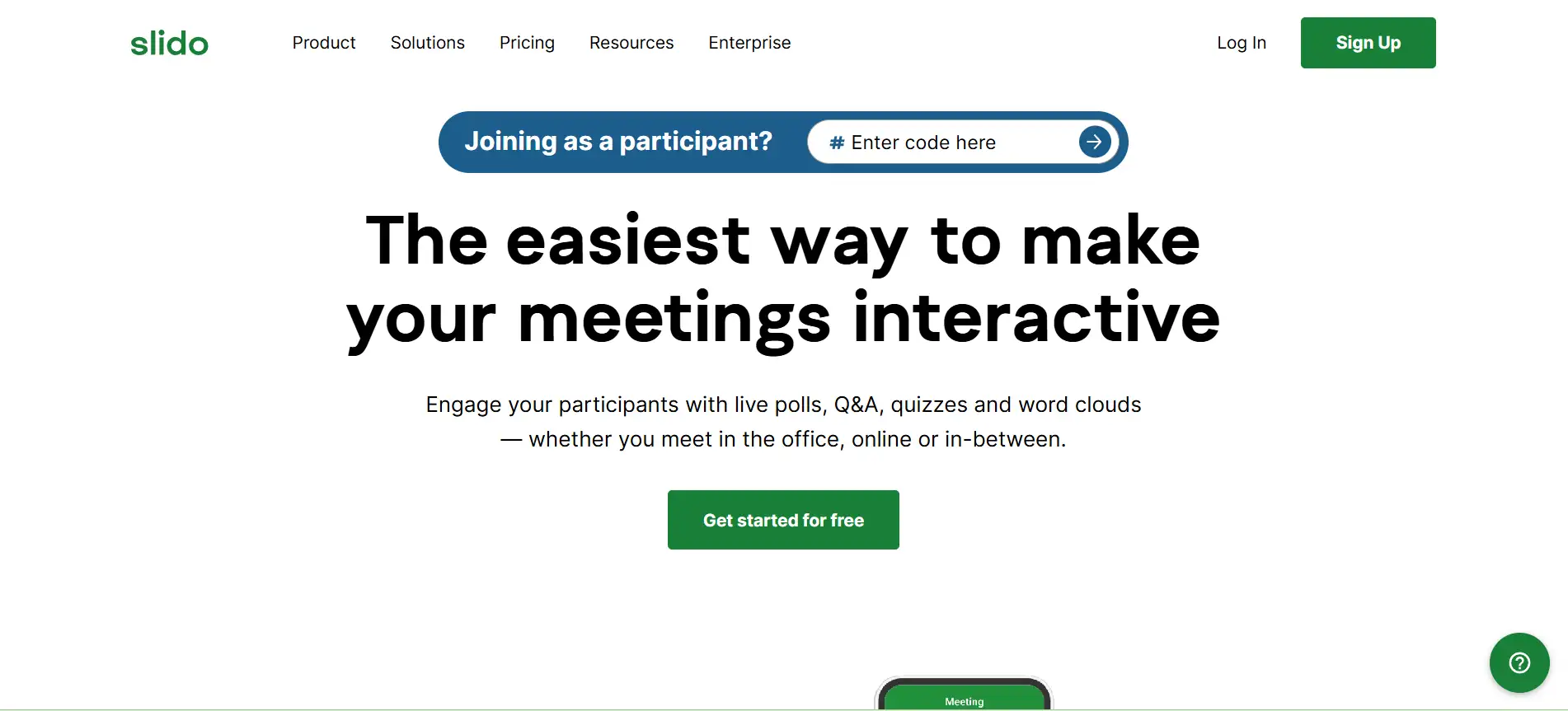 Homepage of Slido