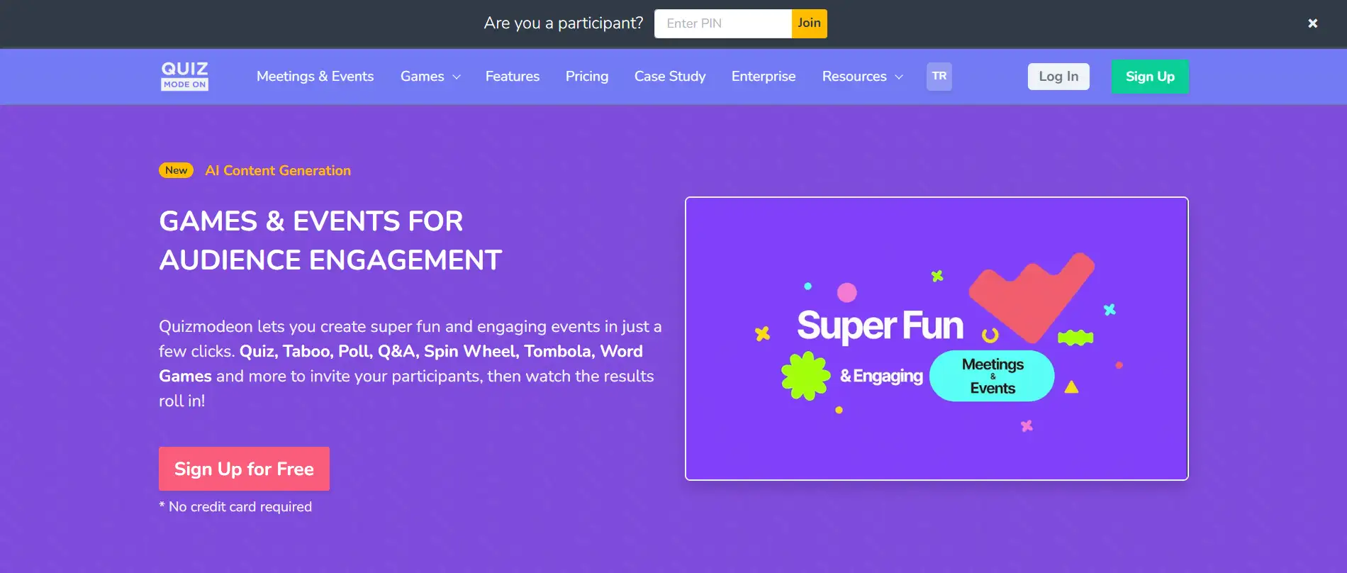Homepage of QuizModeOn