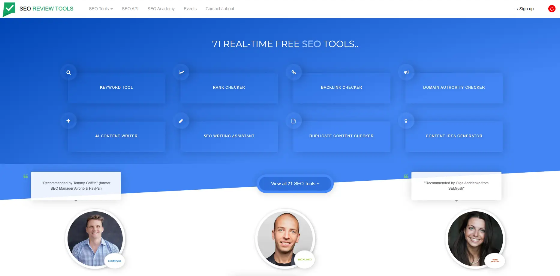 SEO Review Tools Home Page
