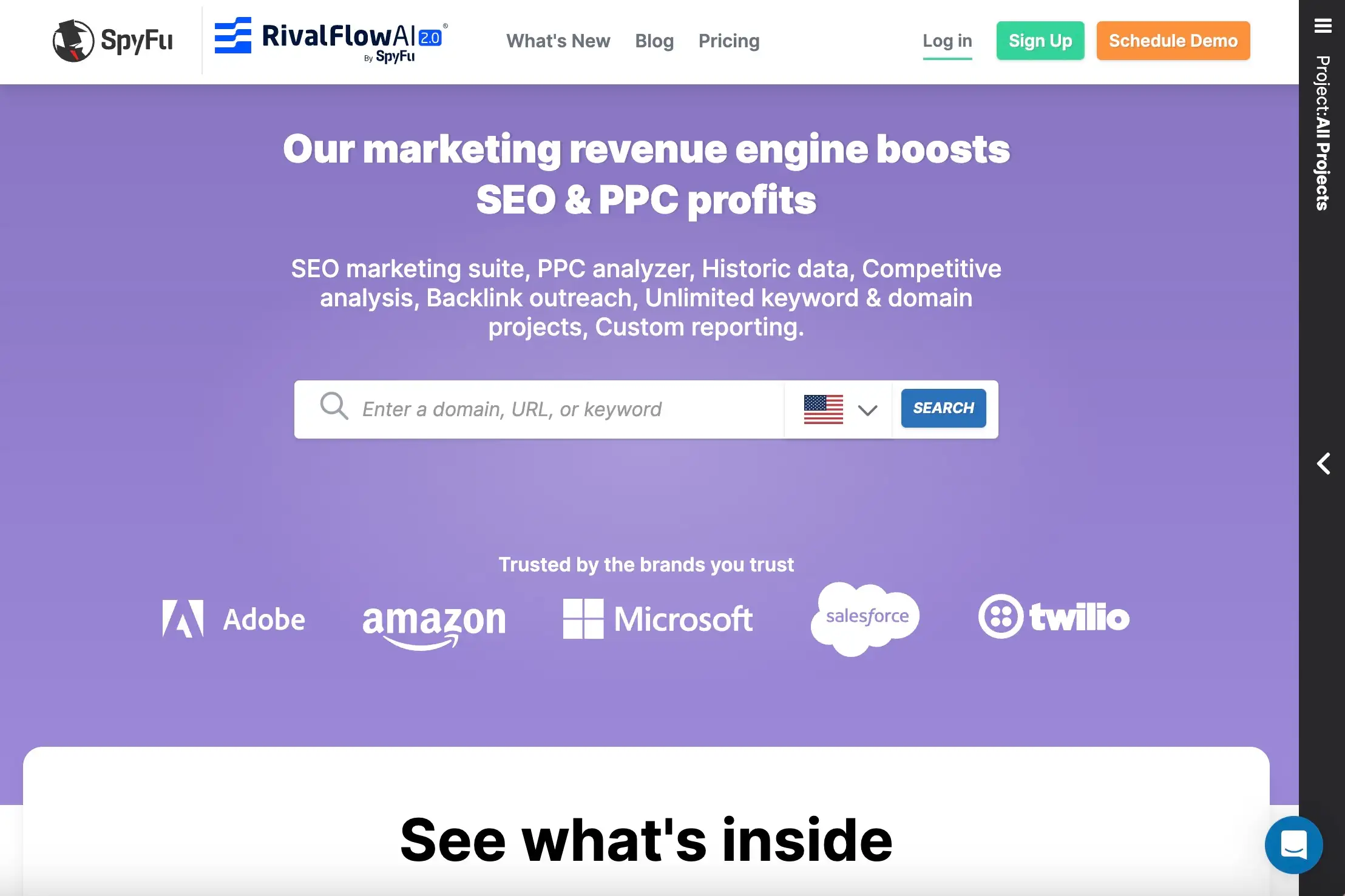 SpyFu homepage