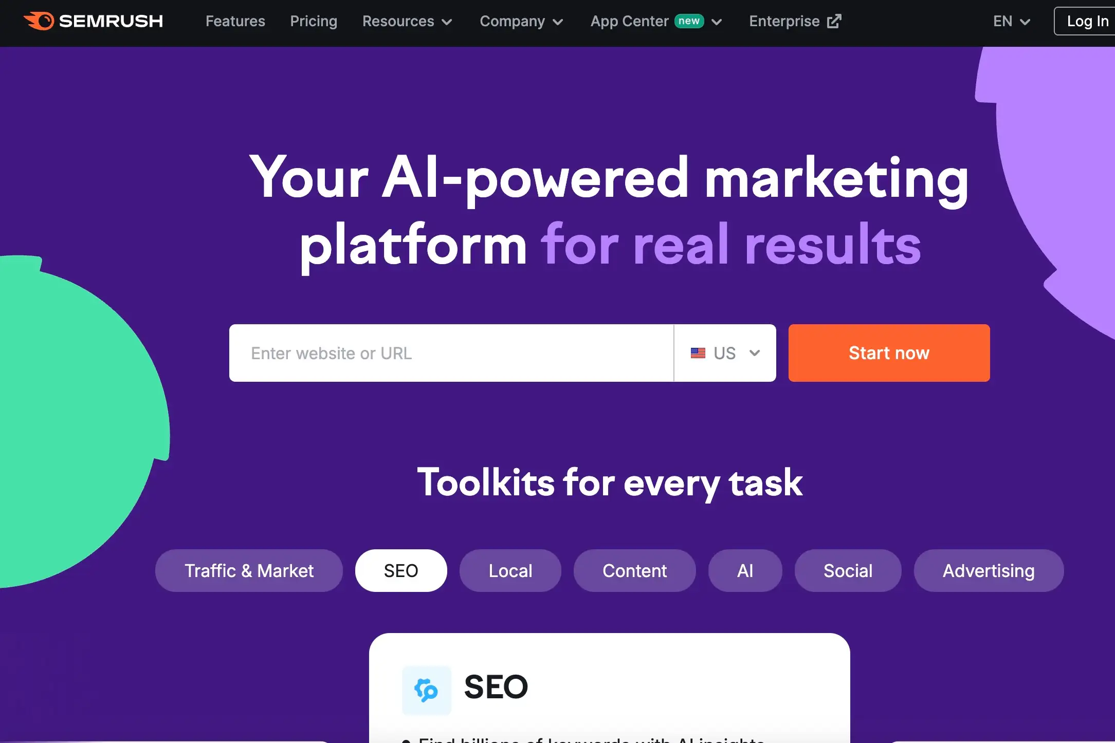 SEMrush homepage