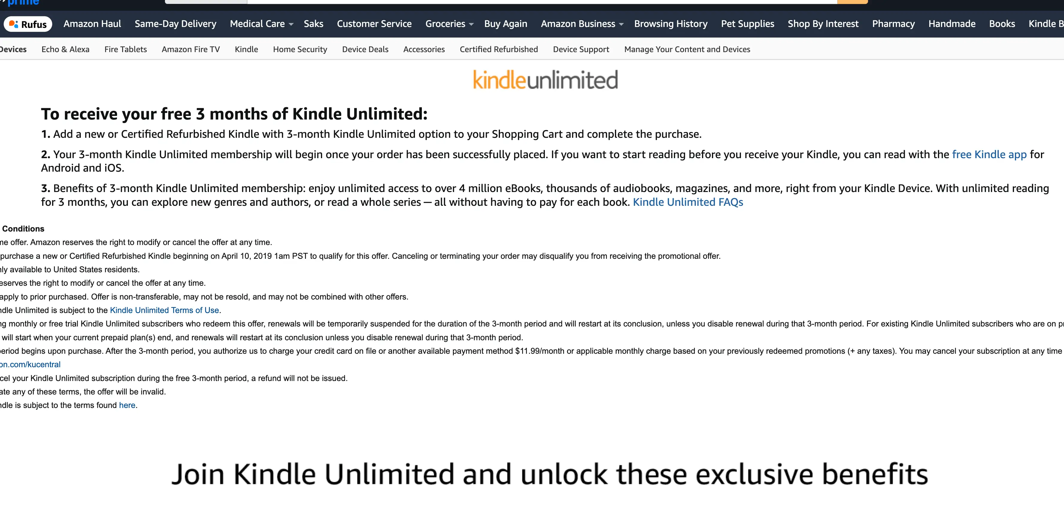start your free trail with kindle unlimited