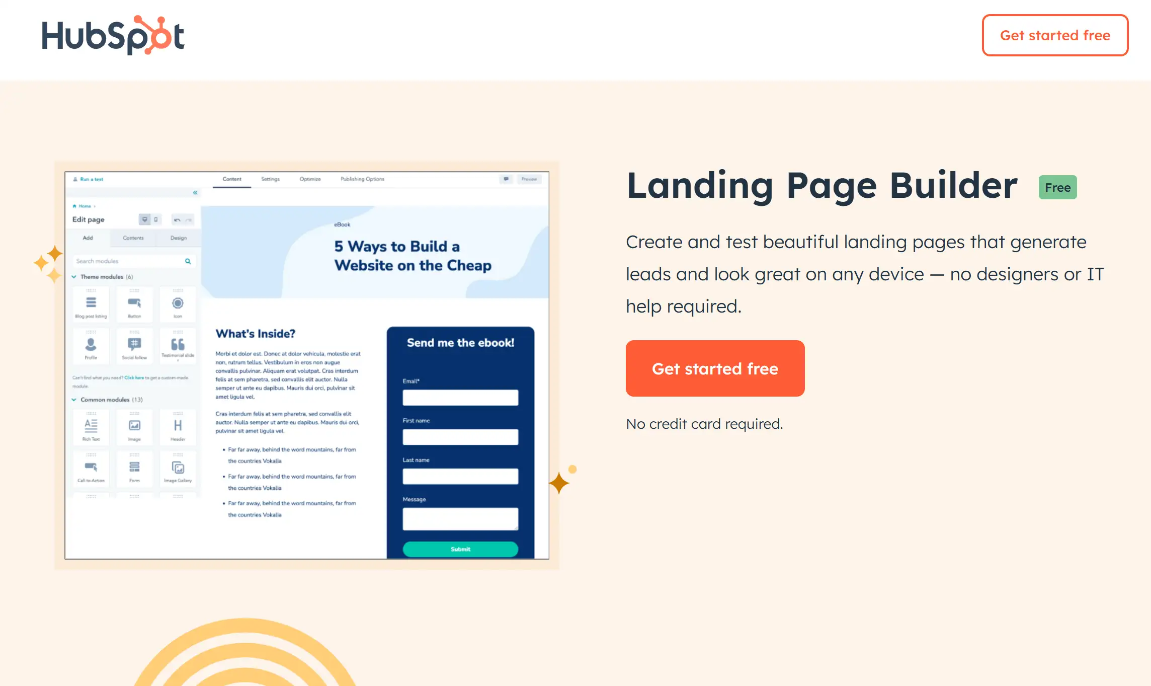 HubSpot's landing page builder example