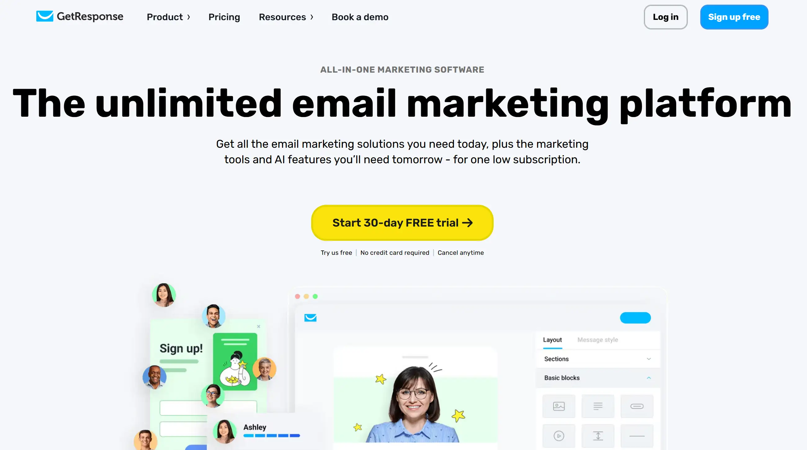 GetResponse’s landing page example