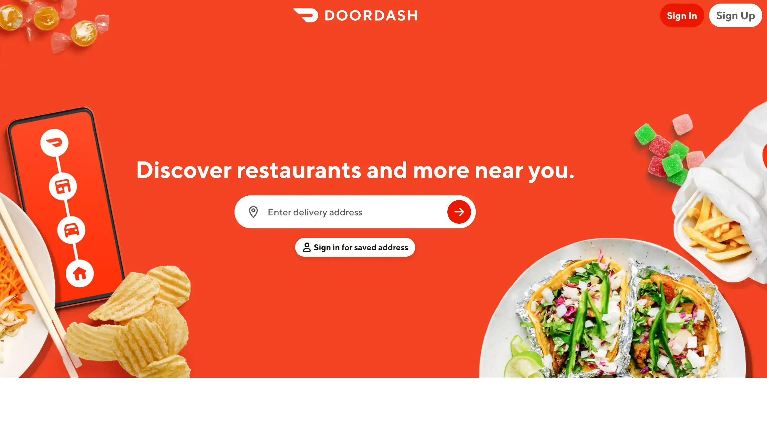 DoorDash's landing page example