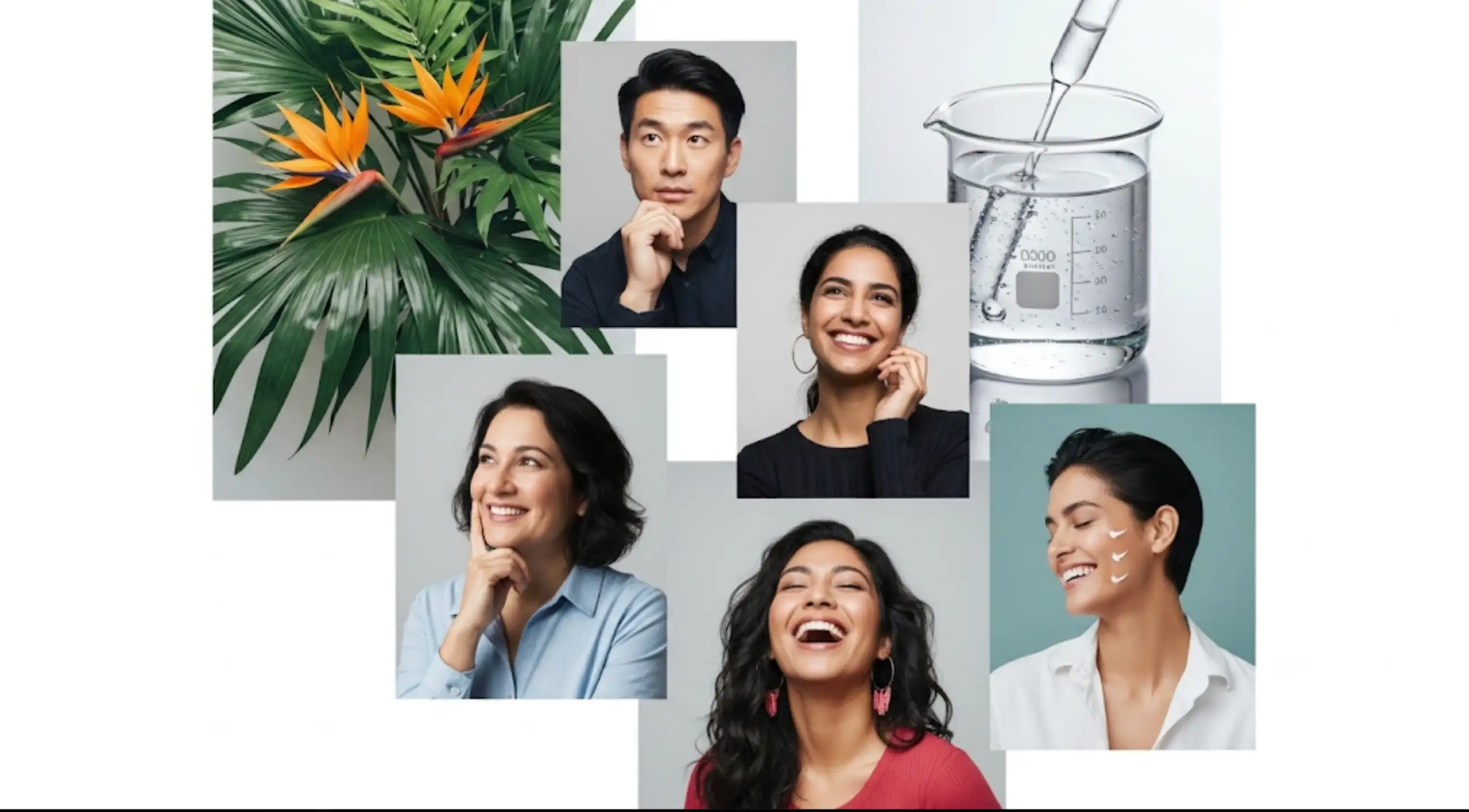 A collage representing various niche beauty brand concepts, including natural, scientific, and inclusive approaches to beauty ecommerce. A collage representing various niche beauty brand concepts, including natural, scientific, and inclusive approaches to beauty ecommerce.