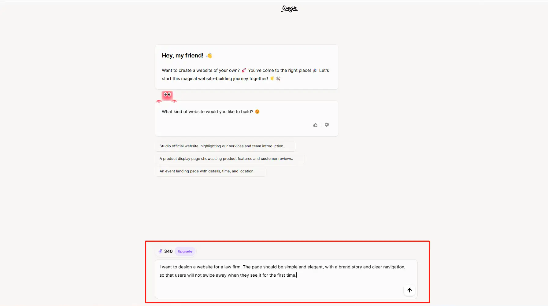 Enter the instructions for the law firm website you want to design