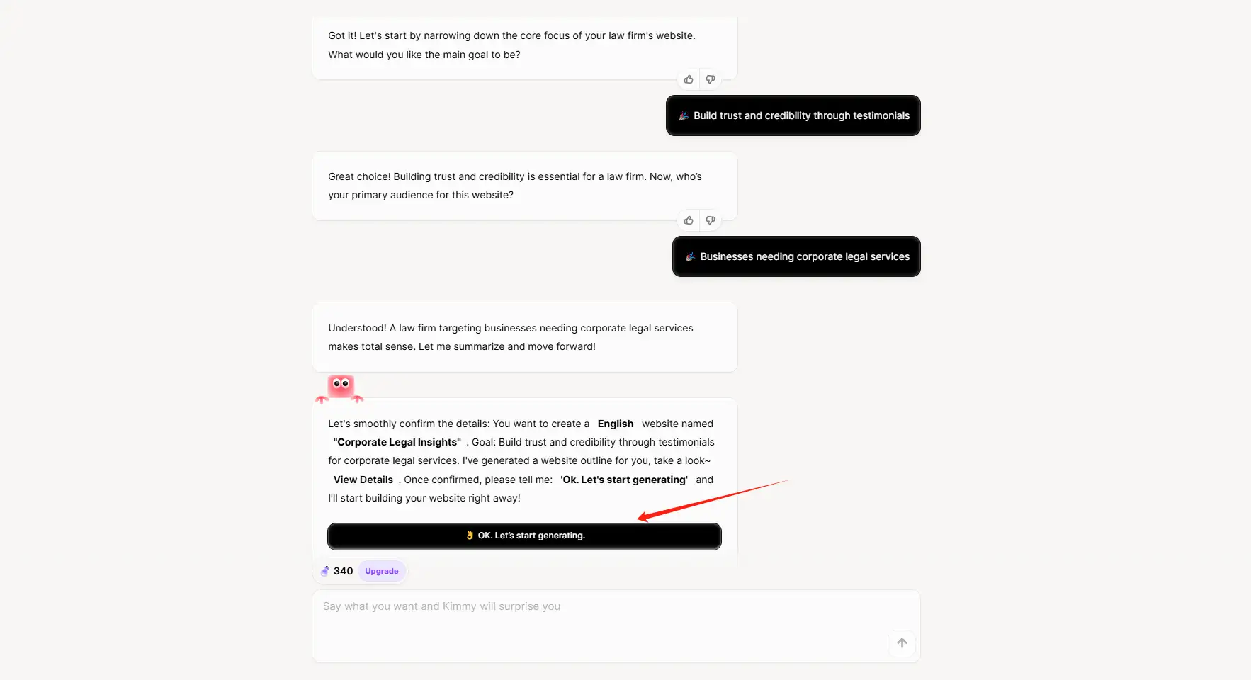 select the needs or goals of the website you want to design