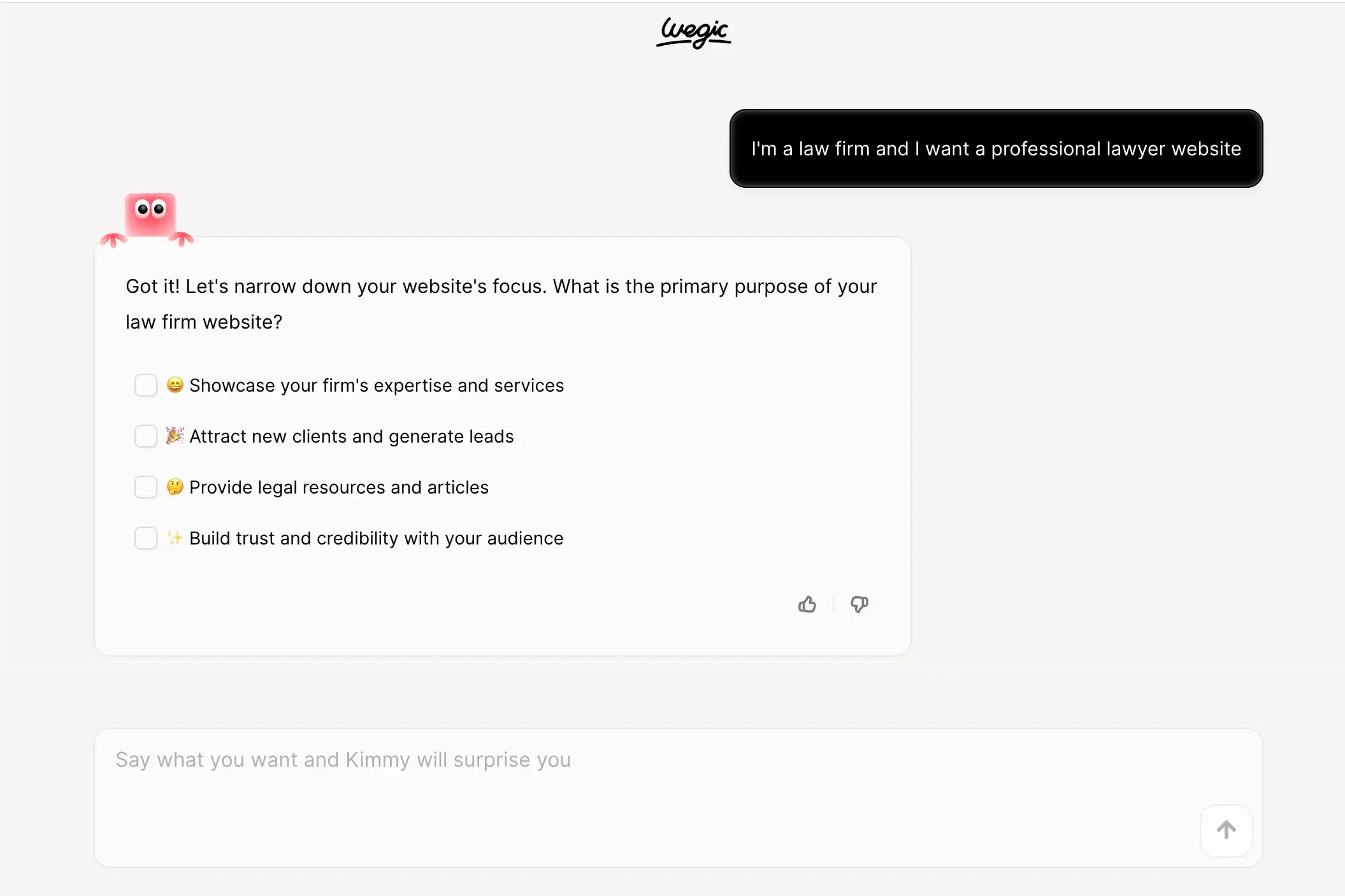 Start your website with a simple chat with wegic