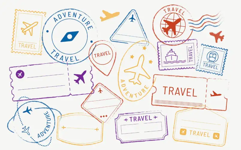 A pile of travel stamps