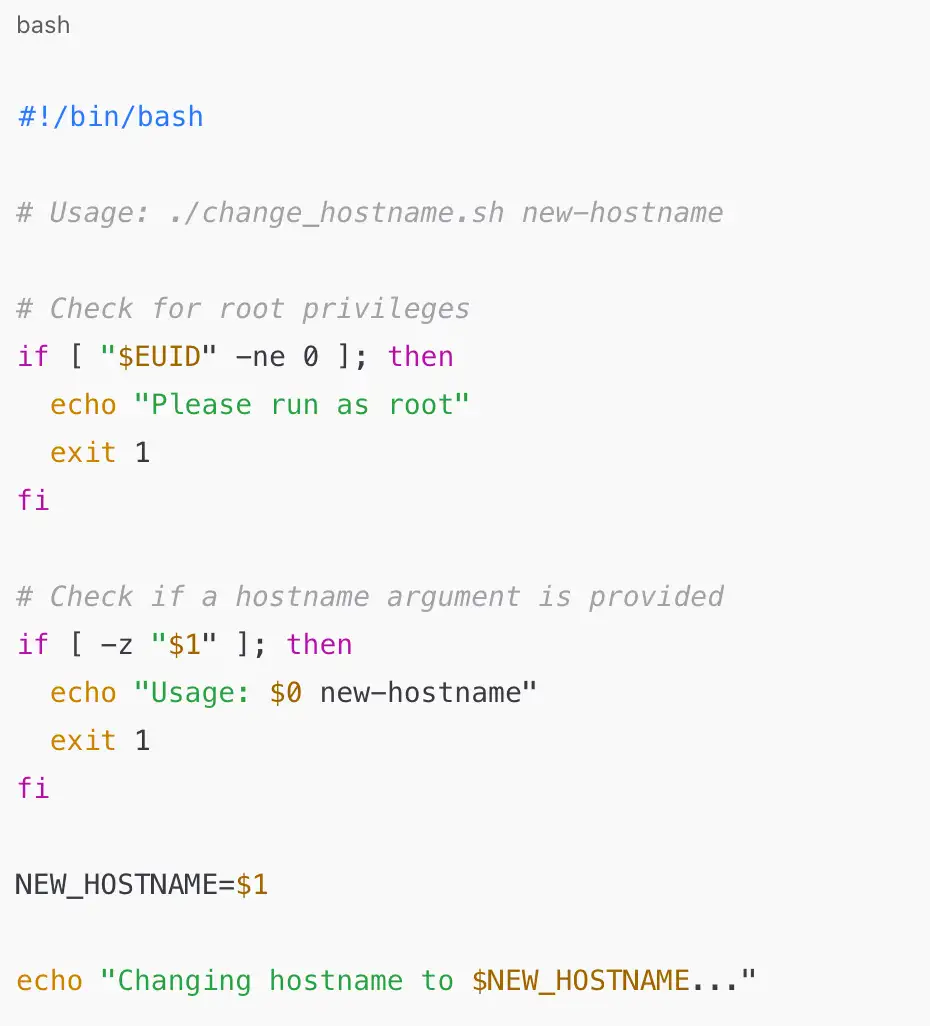 sample bash script for changing hostname one