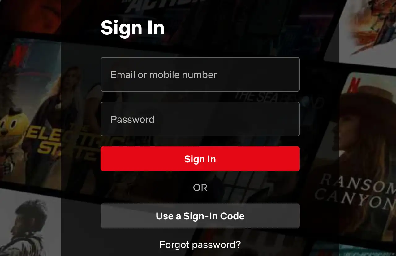 netflix login page