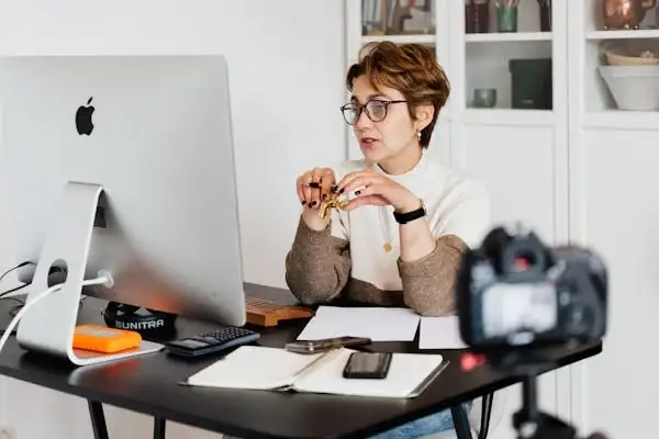 an online tutor is giving instructions on a desk