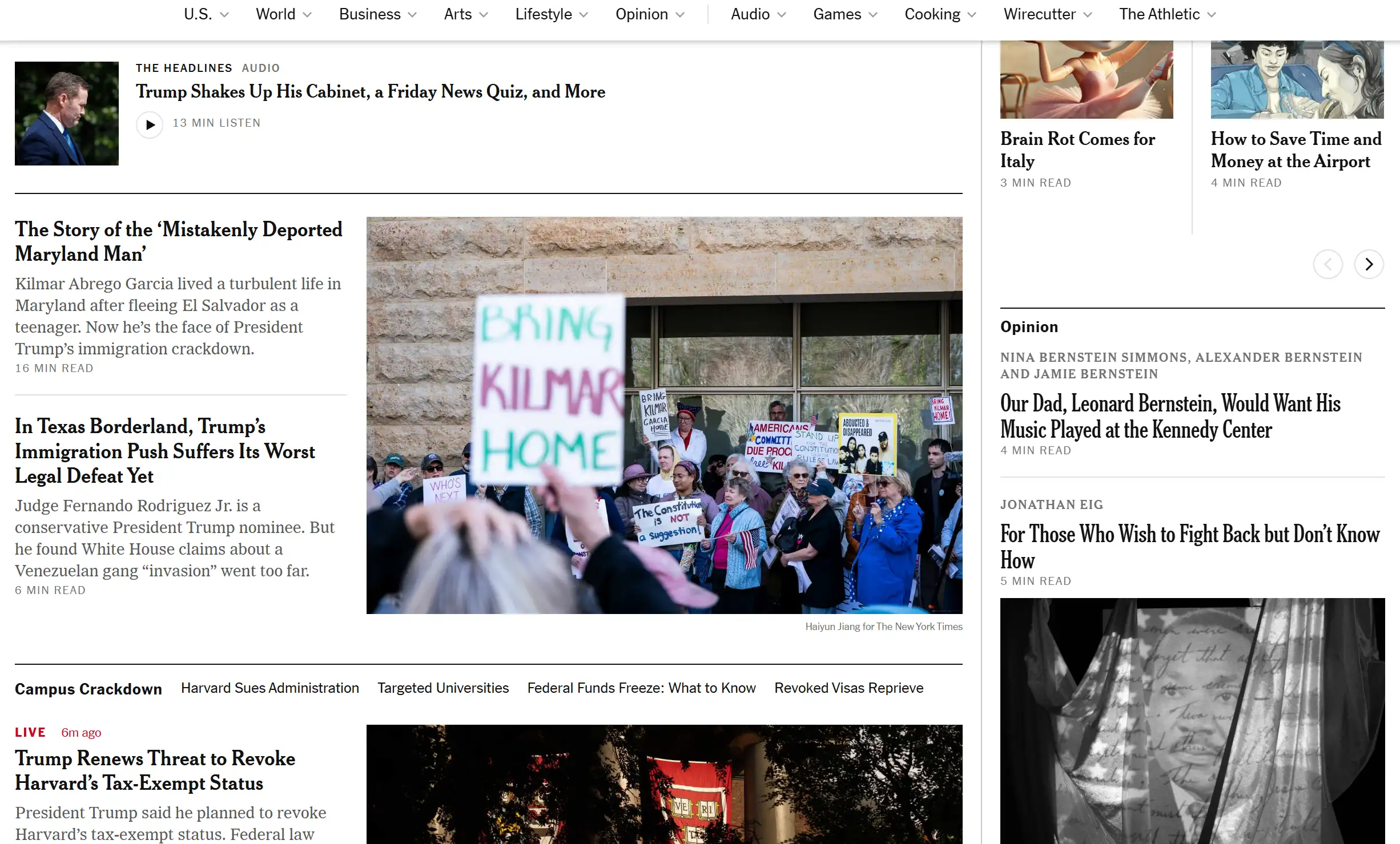 The New York Times's homepage