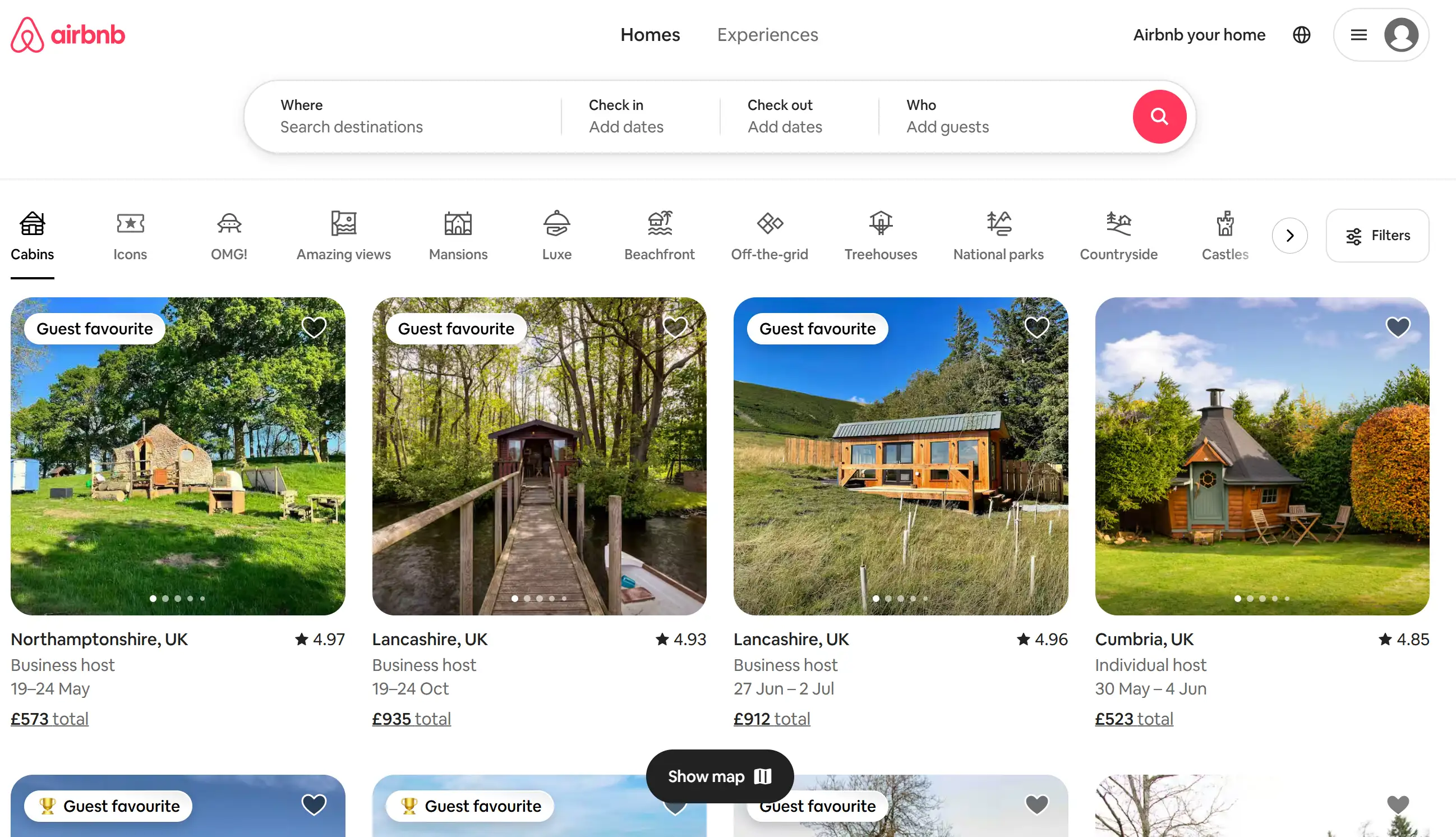 Airbnb's homepage