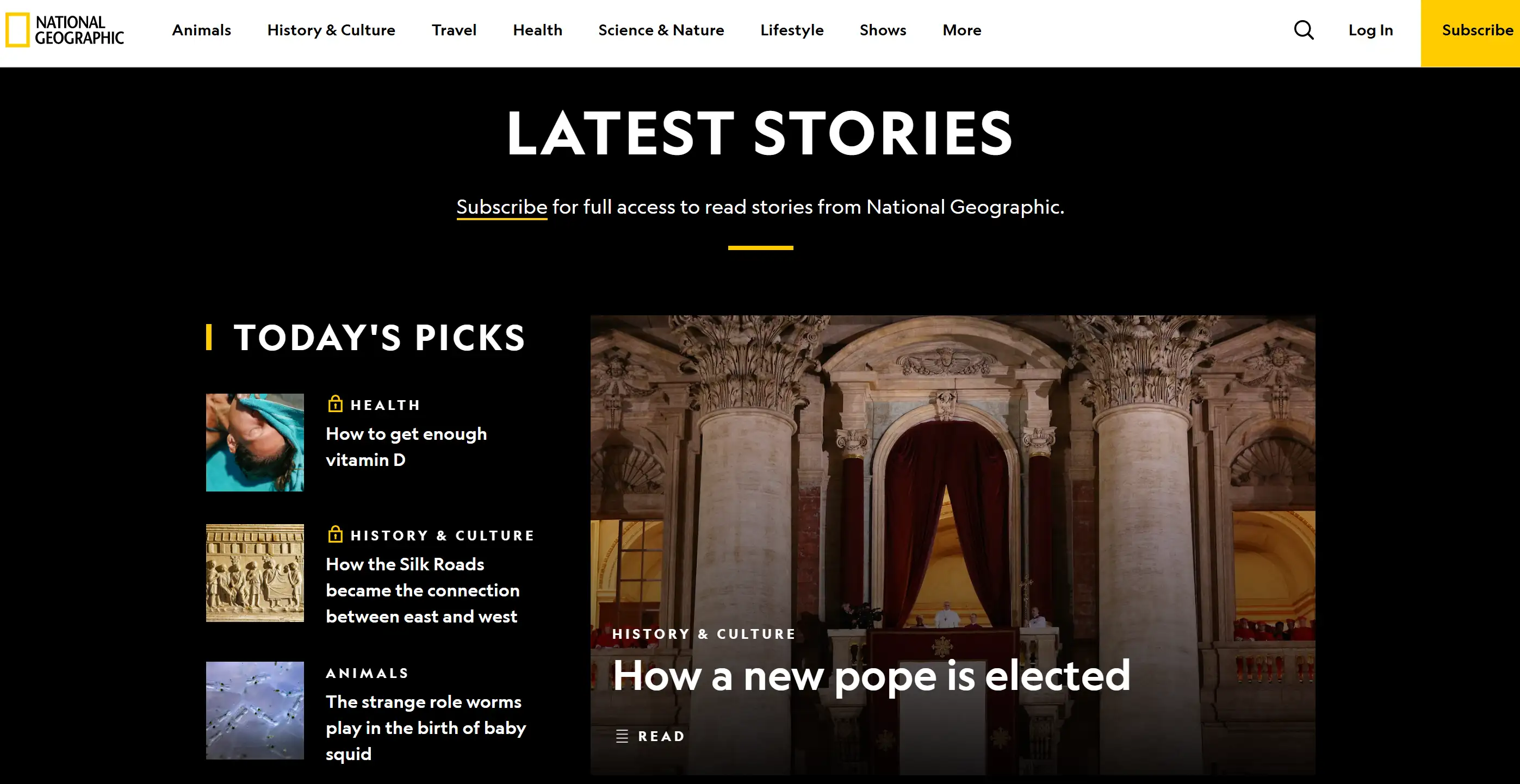 National Geographic's homepage